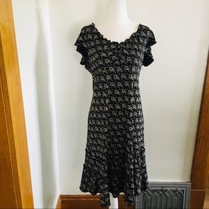 Max Studio Small Black Dress Floral Ruffle Neck